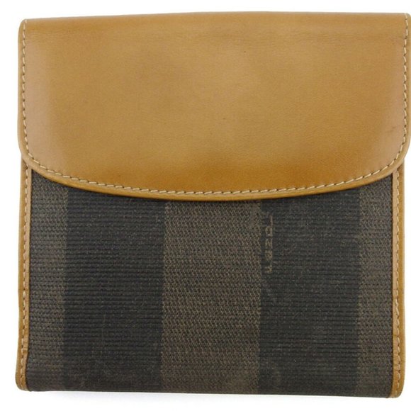 Authentic FENDI W hook purse pecan beige PVC �~ leather Auth used - Picture 2 of 9